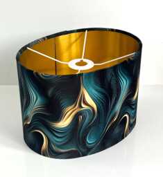 Handmade By Order Luxury Teal Gold Wave Abstract Pattern Oval Lamp Shade Pendant Light All Sizes & Shapes Available On Demand - thumbnail 1