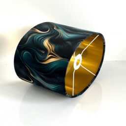 Handmade By Order Luxury Teal Gold Wave Abstract Pattern Oval Lamp Shade Pendant Light All Sizes & Shapes Available On Demand - thumbnail 2