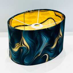 Handmade By Order Luxury Teal Gold Wave Abstract Pattern Oval Lamp Shade Pendant Light All Sizes & Shapes Available On Demand - thumbnail 4