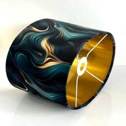 Handmade By Order Luxury Teal Gold Wave Abstract Pattern Oval Lamp Shade Pendant Light All Sizes & Shapes Available On Demand - thumbnail 3