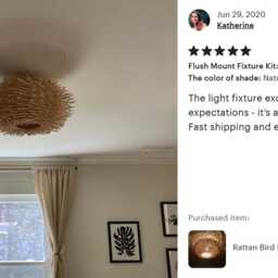 Rattan Bird Nest Flush Mount Light Fixture - Natural Woven Design - thumbnail 4