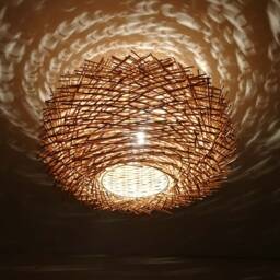 Rattan Bird Nest Flush Mount Light Fixture - Natural Woven Design - thumbnail 2