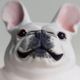 Long Quan Celadon - Adorable Handcrafted French Bulldog Sculpture 5-Inch Tall Playful Pink Pants Pose Unique Gift - thumbnail 3