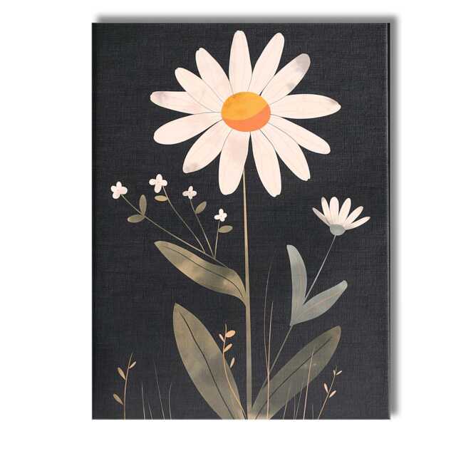 Minimalist White Daisy Botanical Illustration Dark Background Canvas Wall Art Print Decor Picture Ready To Hang - image 1