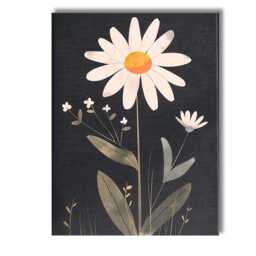 Minimalist White Daisy Botanical Illustration Dark Background Canvas Wall Art Print Decor Picture Ready To Hang - thumbnail 1