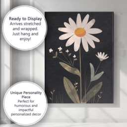 Minimalist White Daisy Botanical Illustration Dark Background Canvas Wall Art Print Decor Picture Ready To Hang - thumbnail 3
