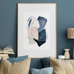 Abstract Watercolour Wall Art Print, Navy, Blush Pink & Gold Accents - thumbnail 3