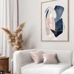 Abstract Watercolour Wall Art Print, Navy, Blush Pink & Gold Accents - thumbnail 2