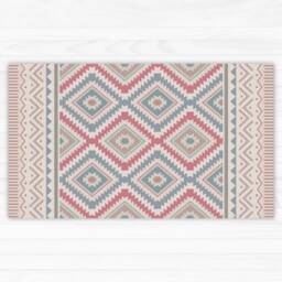 Kilim Style Vinyl Floor Mat Linoleum Rug in Pink & Blue. Area Rug, Door Mat, Runner Or Kitchen Printed To Order. Art Mat