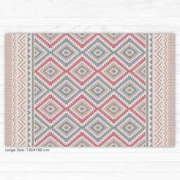 Kilim Style Vinyl Floor Mat Linoleum Rug in Pink & Blue. Area Rug, Door Mat, Runner Or Kitchen Printed To Order. Art Mat - thumbnail 3