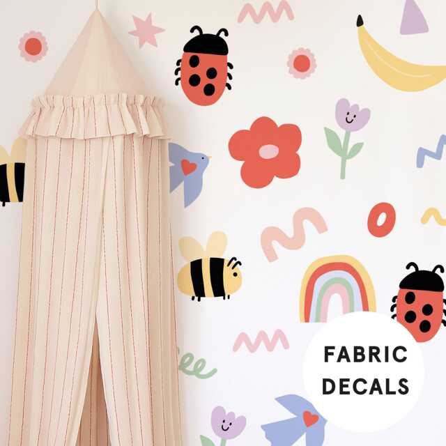 Large Pastel Doodle Fabric Wall Stickers For Girls Nursery - Peel & Stick Removable Decals - image 1