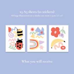 Large Pastel Doodle Fabric Wall Stickers For Girls Nursery - Peel & Stick Removable Decals - thumbnail 2