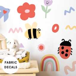 Large Pastel Doodle Fabric Wall Stickers For Girls Nursery - Peel & Stick Removable Decals - thumbnail 3