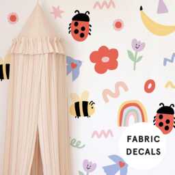 Large Pastel Doodle Fabric Wall Stickers For Girls Nursery - Peel & Stick Removable Decals - thumbnail 1