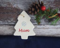 Mum, Handmade Ceramic Mum Christmas Tree Decoration, Gift For Present, Xmas Decoration - thumbnail 1
