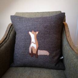 Big Hand Crafted Harris Tweed Fox Embroidered Cushion Cover - thumbnail 3
