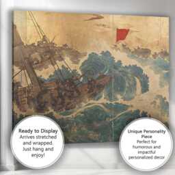 Vintage Japanese Fishing Boats Ocean Waves Traditional Maritime Canvas Wall Art Print Decor Picture Ready To Hang - thumbnail 3