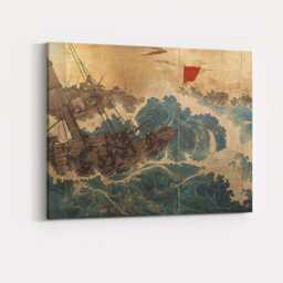 Vintage Japanese Fishing Boats Ocean Waves Traditional Maritime Canvas Wall Art Print Decor Picture Ready To Hang - thumbnail 4