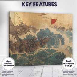 Vintage Japanese Fishing Boats Ocean Waves Traditional Maritime Canvas Wall Art Print Decor Picture Ready To Hang - thumbnail 1
