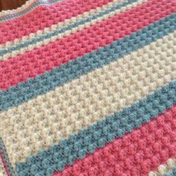 Pattern For Unique Textured Crochet Baby Blanket Sweet Shell Stitch Afghan Beginner Pink Turquoise - thumbnail 3