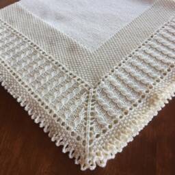 Custom Knit - Hand Cables & Lace Baby Blanket Shower Girl Boy Square Heirloom - thumbnail 3