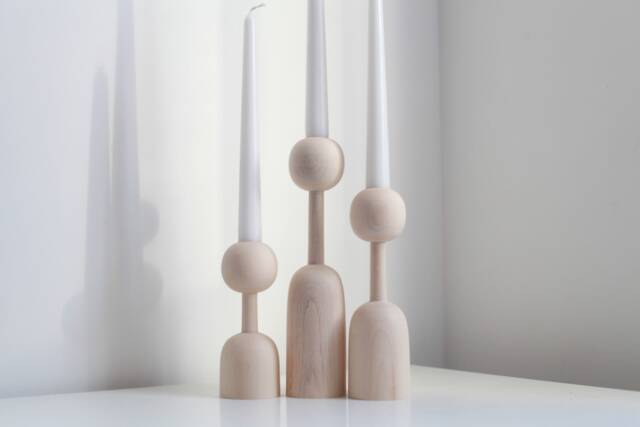 Scandinavian Wooden Candlestick Set Rustic Home Decor - image 1