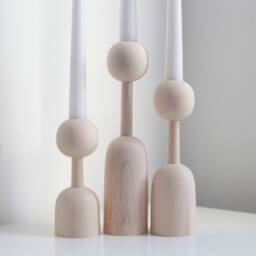 Scandinavian Wooden Candlestick Set Rustic Home Decor - thumbnail 2