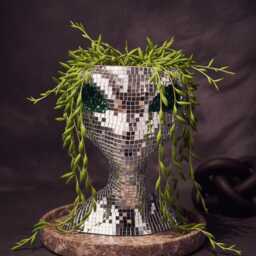 Disco Alien Head Planter, Mirror Ball Plant Pot - thumbnail 3