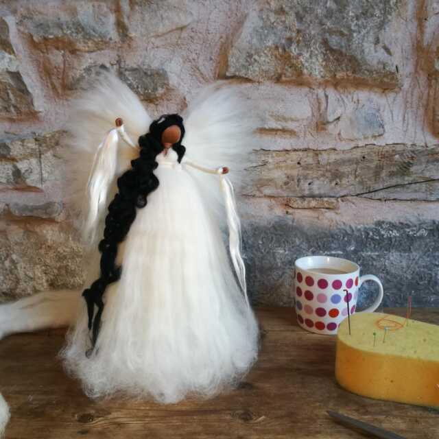 Black Angel Tree Topper African Called Shameka By Jade Shen Black Christmas Angel Felted Dark Skin - image 1