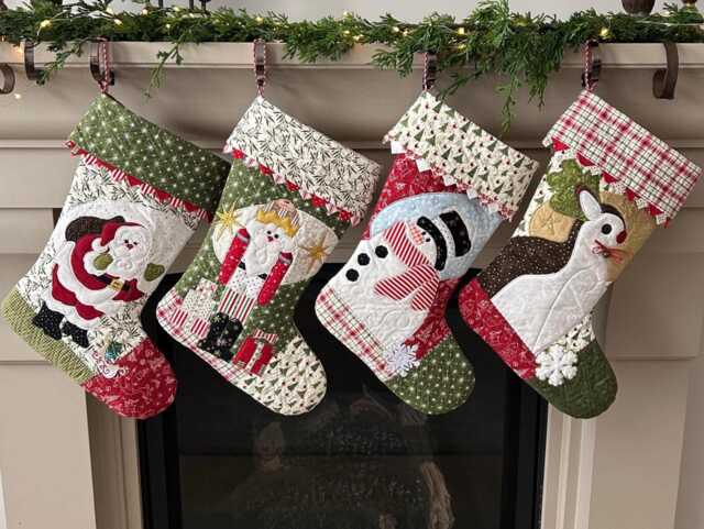 Quilted Christmas Stocking - Santa, Snowman, Nutcracker, Reindeer Handmade Family Heirloom Farmhouse Decor - image 1