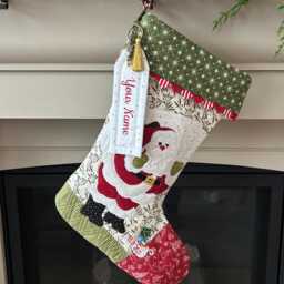 Quilted Christmas Stocking - Santa, Snowman, Nutcracker, Reindeer Handmade Family Heirloom Farmhouse Decor - thumbnail 2
