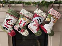 Quilted Christmas Stocking - Santa, Snowman, Nutcracker, Reindeer Handmade Family Heirloom Farmhouse Decor