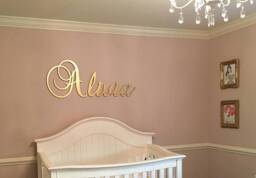 Nursery Name Sign - Wall Decor Wooden Decor- Gold Glitter - thumbnail 1