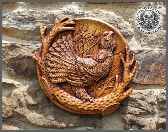 Capercaillie Bird Wood Carving, Rustic Wildlife Wall Art - image 1