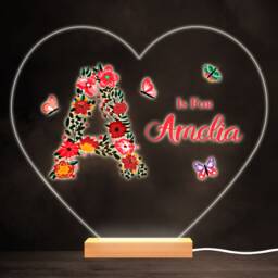 Floral Alphabet Butterflies Letter A Heart Personalised Gift Lamp Night Light - Bedroom - thumbnail 1