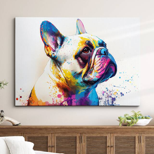 Colorful French Bulldog Dog Pet Abstract Modern Oil Painting Wall Art, Framed Canvas Poster Print, Home Kitchen Office Room Decor, Gifts - image 1