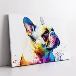 Colorful French Bulldog Dog Pet Abstract Modern Oil Painting Wall Art, Framed Canvas Poster Print, Home Kitchen Office Room Decor, Gifts - thumbnail 2