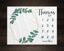 Milestone Blanket Monthly Growth Tracker Soft Fleece Geometric Baby Shower Gift Newborn Watch Me Grow Boy - thumbnail 1