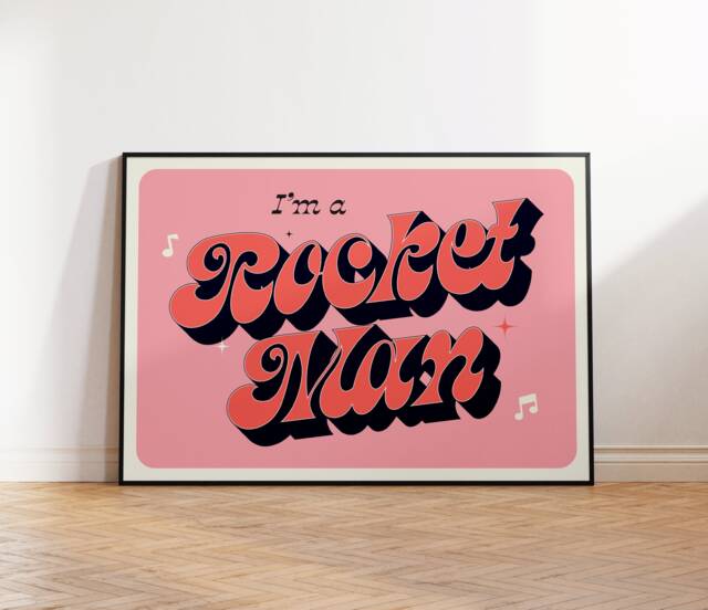 Rocketman Inspired Lyrics Print - Wall Art A4 A3 A5 Unframed Indie Music Rock Pop - image 1