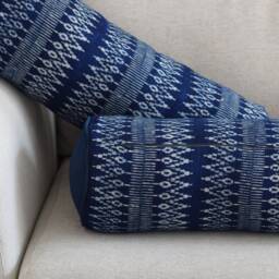 Hmong Indigo Batik Bolster Pillow Handspun Cotton Yoga Cushion - thumbnail 3