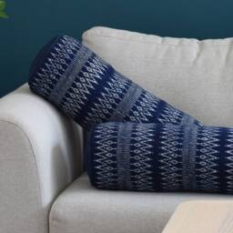 Hmong Indigo Batik Bolster Pillow Handspun Cotton Yoga Cushion - thumbnail 2