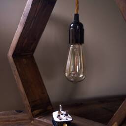 Rustic Hexagon Wooden Lamp, Handmade Recycled Wood Light, Cozy Vibe Mood Light - thumbnail 3