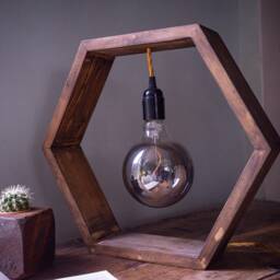 Rustic Hexagon Wooden Lamp, Handmade Recycled Wood Light, Cozy Vibe Mood Light - thumbnail 2