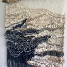 Ocean Texture Woven Wall Hanging Blue Gray Fiber Art Tapestry - thumbnail 3
