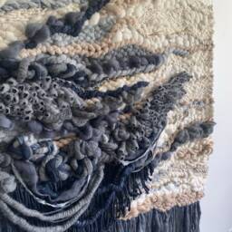Ocean Texture Woven Wall Hanging Blue Gray Fiber Art Tapestry - thumbnail 2