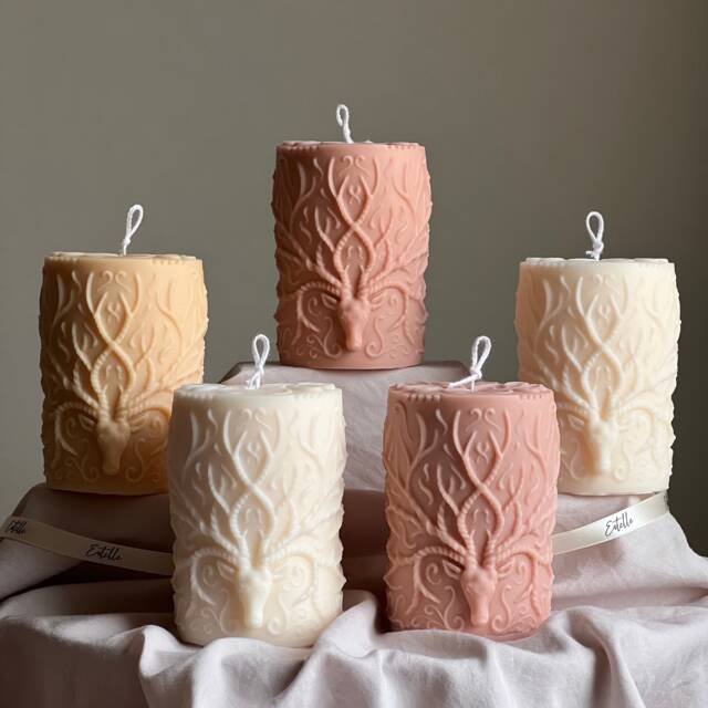 Handmade Deer Pillar Candle Soy Wax Sculptural Home Decor - image 1