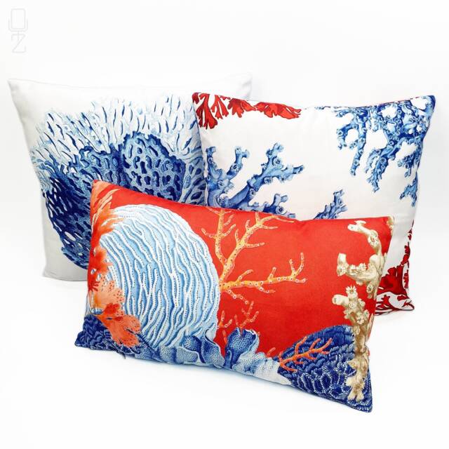 Coral Reef Chenille Cushion Cover Set Marine Theme, Double-Sided - image 1