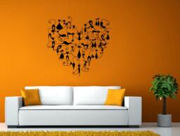 Kitty Cats in The Shape Of A Heart Love Wall Or Window Sticker Decal Vinyl Fathead Mural Decor L1957 - thumbnail 1
