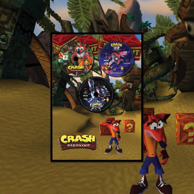 Framed Original Disc Of Crash Bandicoot Ps1 Trilogy Artwork