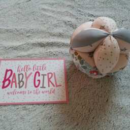 Montessori-style Gripping Ball With Bells in Liberty Betsy & Triangle Pattern - Personalizable Your Little One's First Name - thumbnail 2